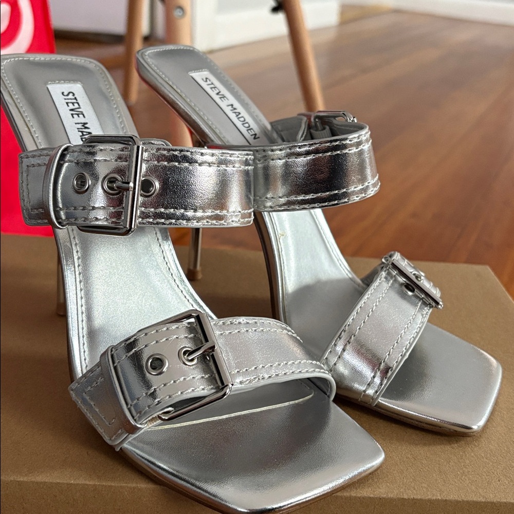 Steve Madden Silver Double Strap Heels